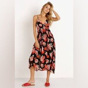 ASTR The Label Marissa Black Floral Midi Dress Sz-XS